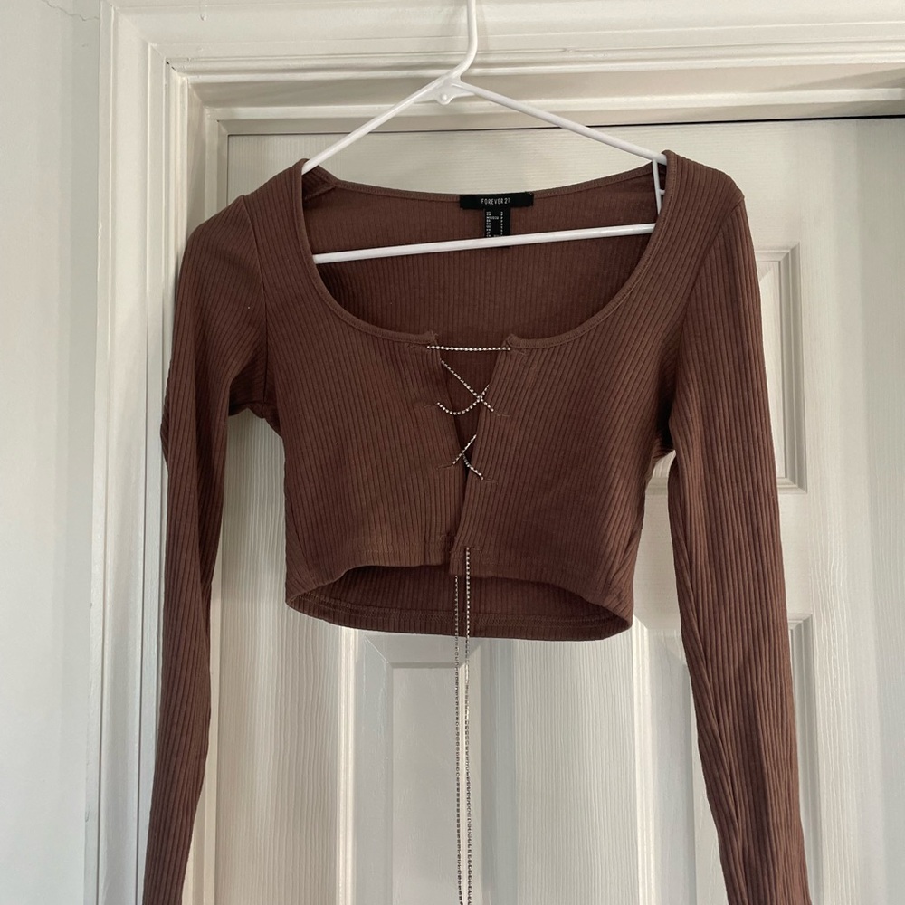Forever 21 Chocolate Brown Lace-Up Crop Top